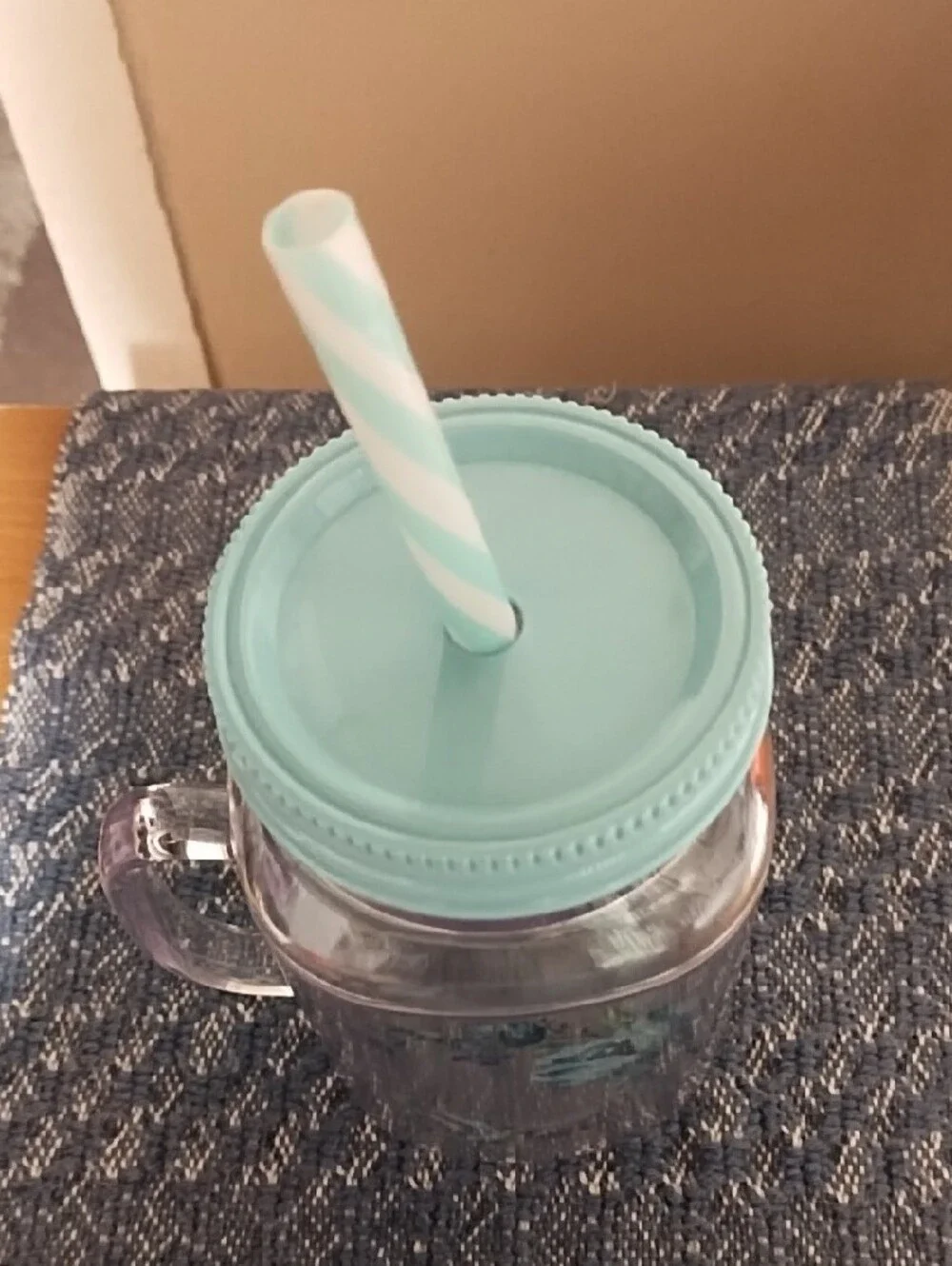 The Pioneer Woman Aqua Floral Mason Mug with Straw EUC.